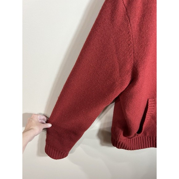 L.L.Bean Sherpa Sweater Large Lambswool Full Zip Cardigan Jacket Red Orange - Picture 4 of 11